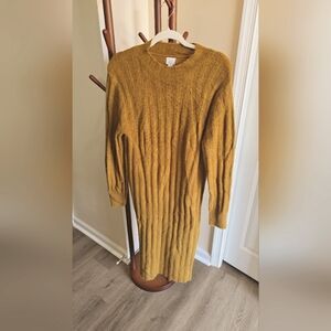 Mustard Crew Neck Sweater Dress